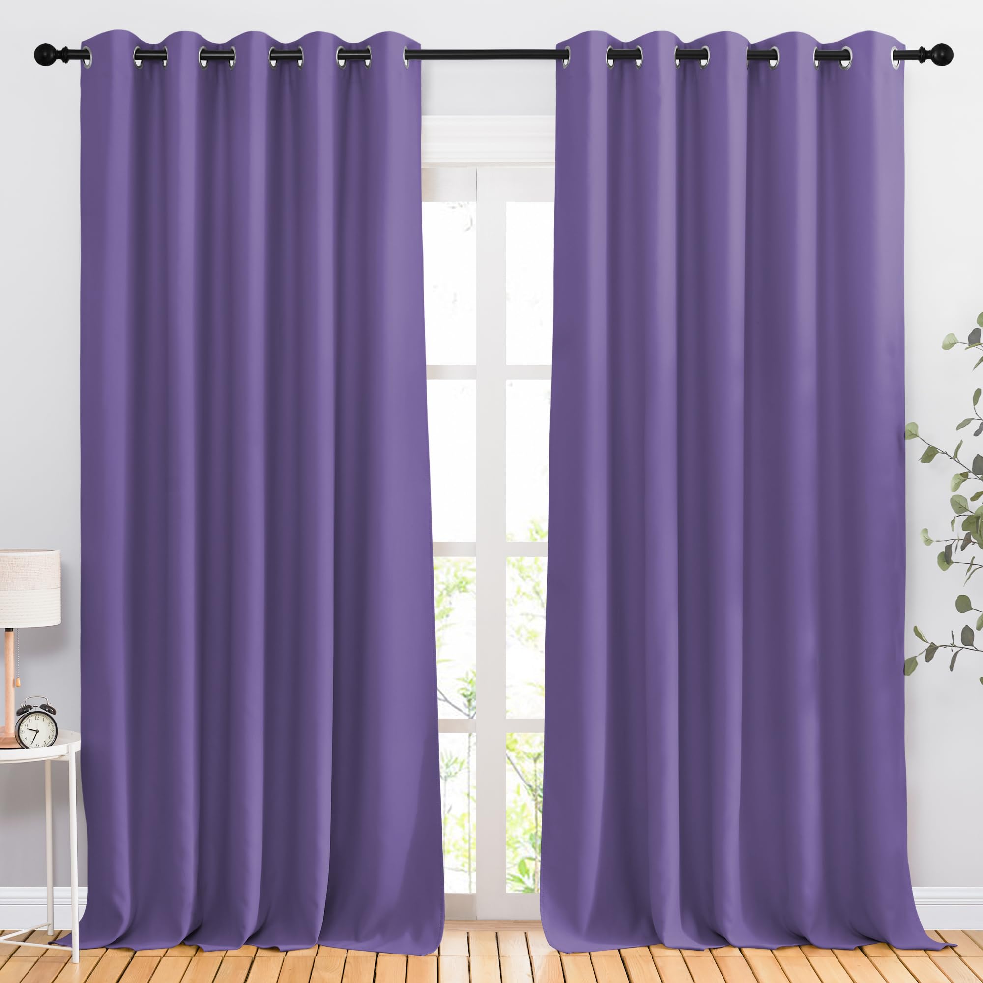 NICETOWN Lilac Purple Sliding Door Curtains 2 Panels Set 118 inches Long, Grommet Thermal Blackout Curtains Privacy Room Divider Sound Reducing for Bedroom/Living Room, W66 x L118 Image