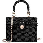 Handwoven Rattan Bag for Women Wicker Crossbody Shoulder Bag Straw Beach Tote Bag Top Handle Satchel Handbag with Chain Strap