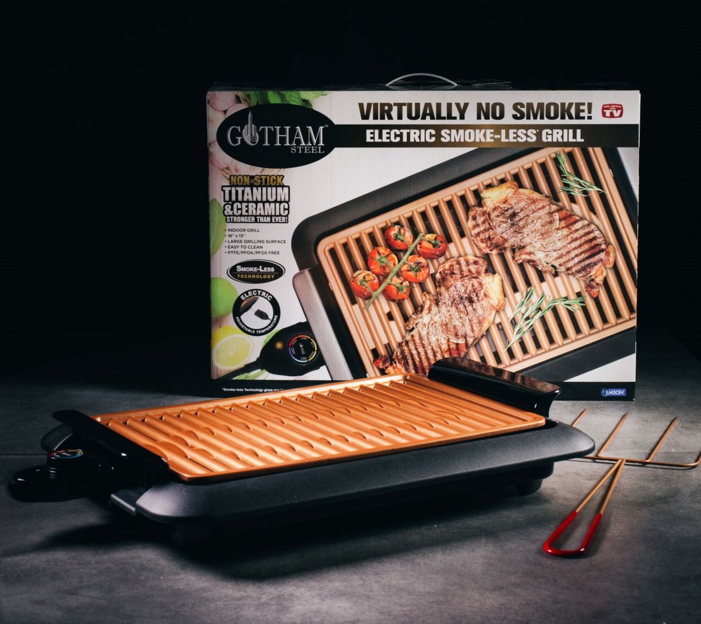 GOTHAM STEEL Smokeless Electric Grill, Griddle, and Pitchfork, Indoor
