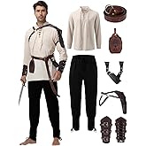 Dicxoser Renaissance Medieval Costume for Men - 8 Pcs Pirate Outfit Set, Halloween Costume with Viking Belt