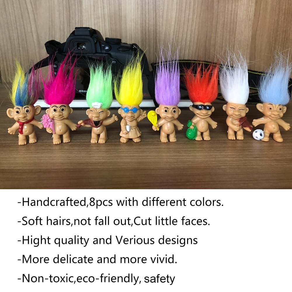 8PCS Troll Dolls, 80s\' PVC Vintage Trolls Lucky Doll Action Figures 3\