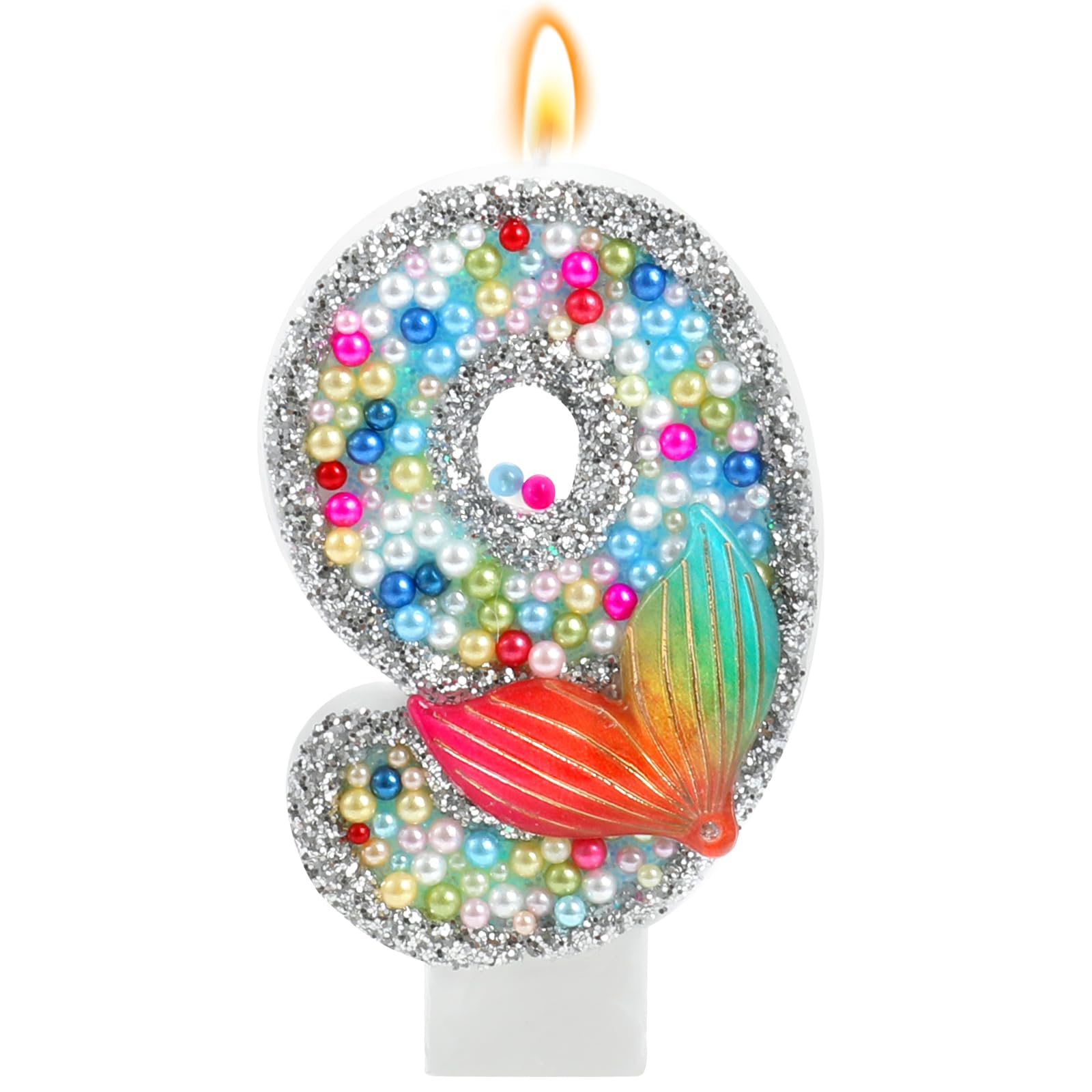 Mermaid Number 9 Candles, Red Blue Mermaid Birthday Candles Little Mermaid Theme Party Decorations for Cake Topper Anniversary Celebrations Supplies（Number 9）