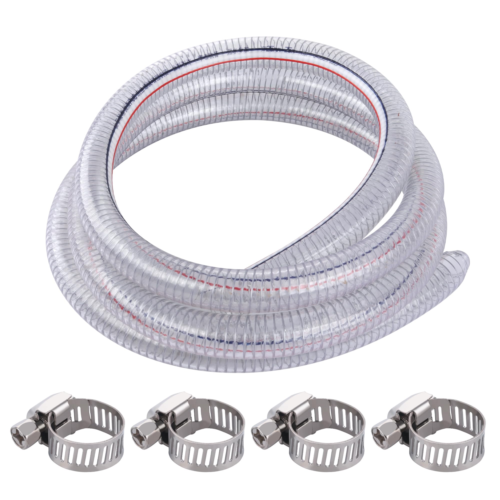 Photo 1 of 10FT 1" ID x 1.25" OD Steel Wire Suction Hose PVC Reinforced Tubing High Pressure Flexible Vinyl Hose Heavy Duty Clear Vacuum Suction Tube for Dust Collection Drain Fuel