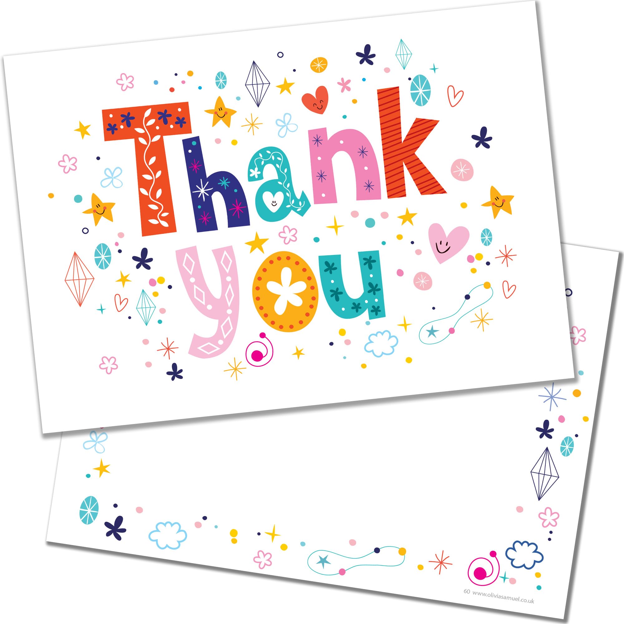 Olivia Samuel 20 x Thank You Cards from Funky Text A6 Postcard Style - Includes Envelopes