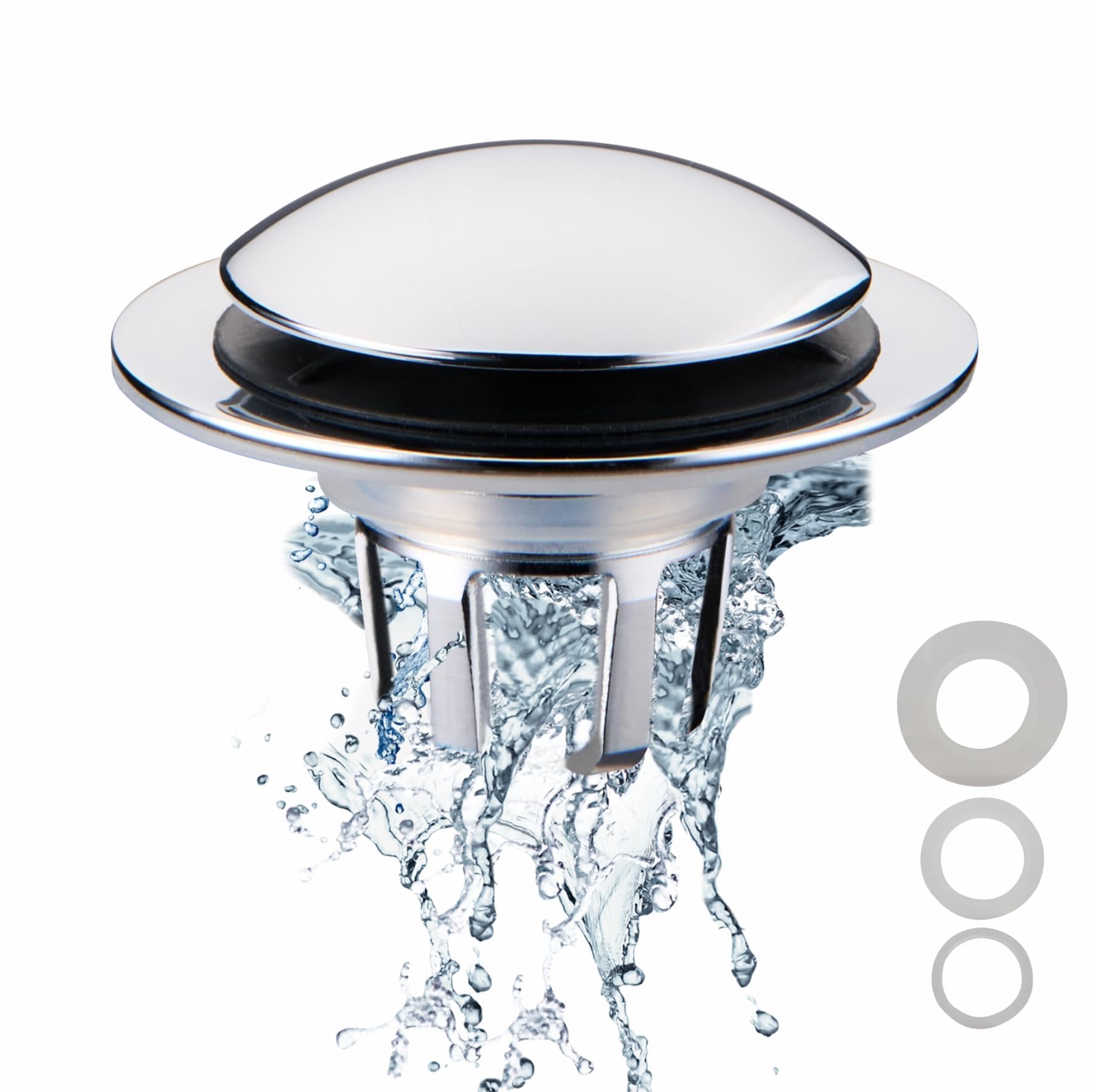 thumbnail image 2 of Universal Bathroom Sink Drain Stopper Pop-Up Design | Fits 99.9% Drains With Anti-Odor Basket | Red Core Stopper Replacement 2 of 12