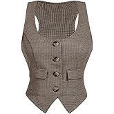 SweatyRocks Women's Vest Top 2025 Button Up Plaid Vest Sleeveless Crop Blazer