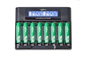1100mAh Ni-MH AAA Battery with Charger,SUNLYTOUR 8 pcs 1100mAh AAA Ni-MH Batteries with 8 Slots AA AAA Battery Charger,Recharge up to 1200 Cycles
