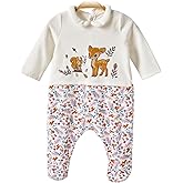 Minicoco Baby Cotton-Blend Footed Velvet Romper, Long Sleeved Jumpsuit for 0–12 Months Infants