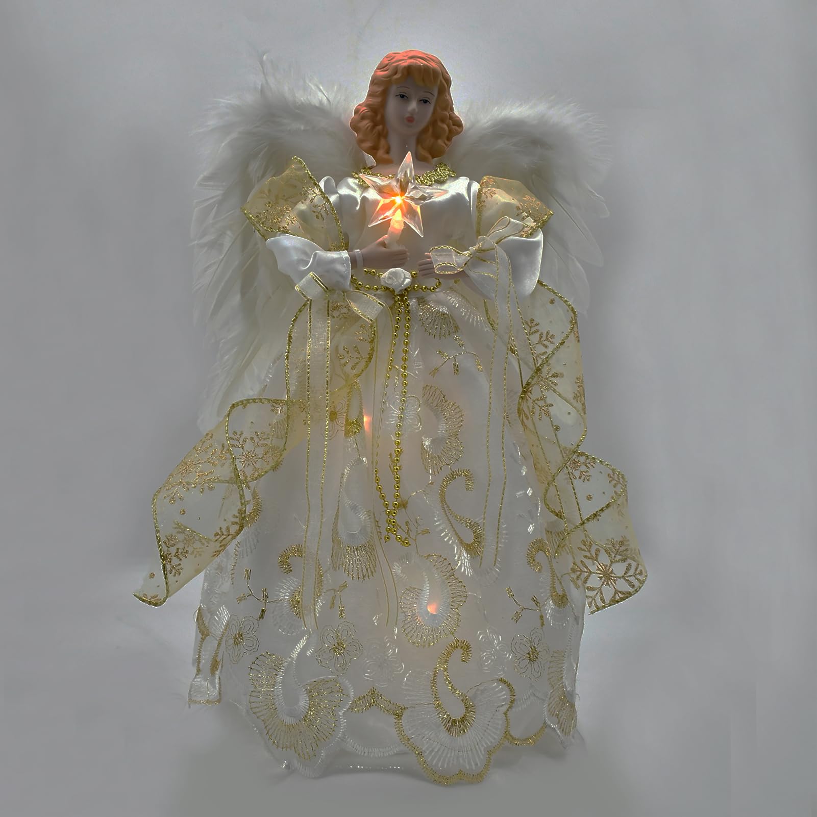 Photo 1 of 12" Lighted White Angel Christmas Tree Topper with Feather Wings & Star Light, Warm White LED Tree Top Angel Decoration for Xmas Tree, Easy Setup