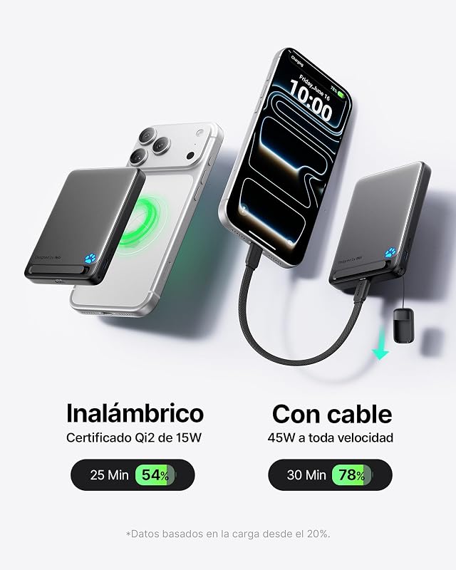 45W Power Bank, Fino 10000mAh Inalámbrico Magnético Batería Externa