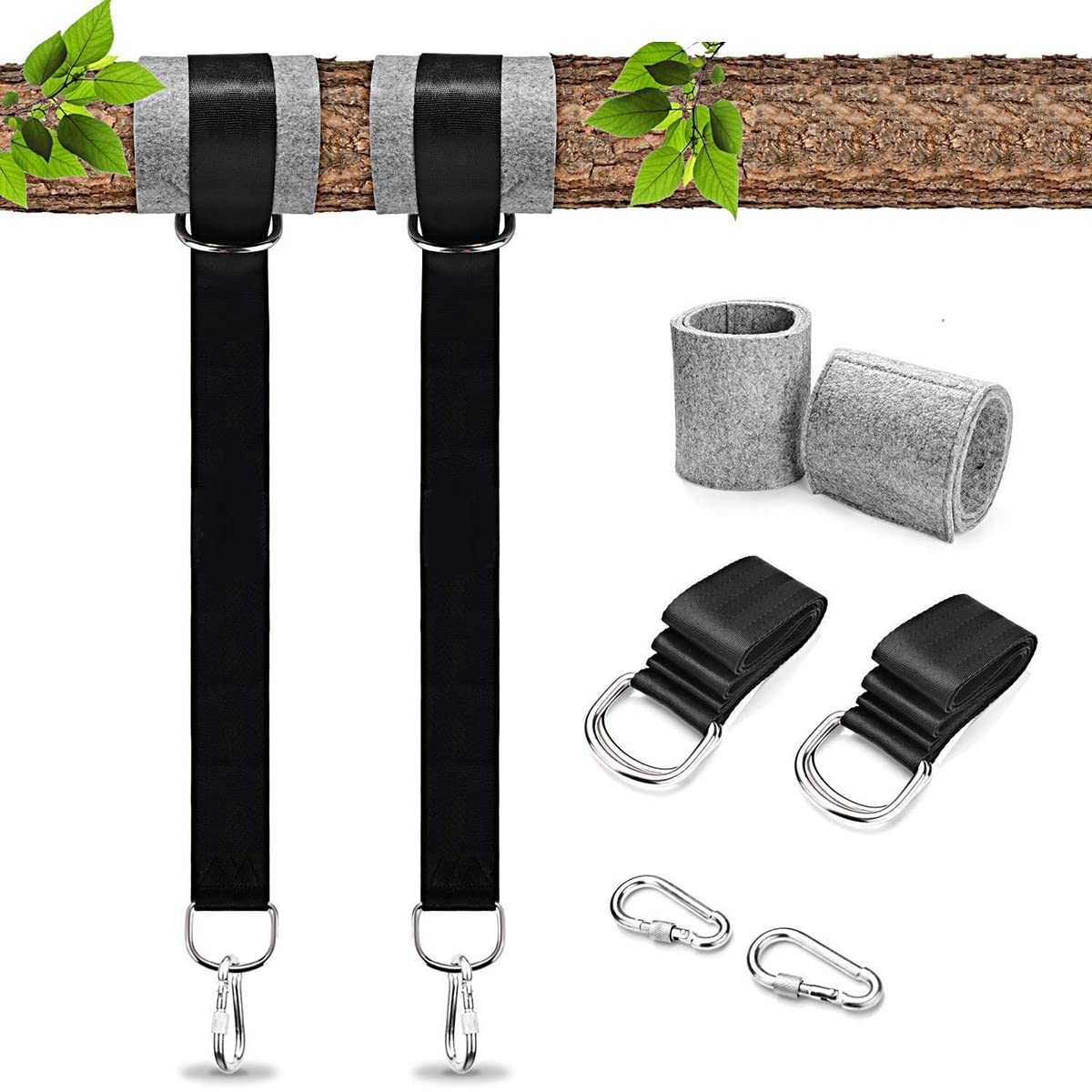 Hsthe Sea Swing Hanging Straps 59inch Long Straps with 2 Heavy Duty Safety Lock Carabiner Hooks Holds Up, Polyester Straps Perfect for Garden Swing Tree Swing Hammocks