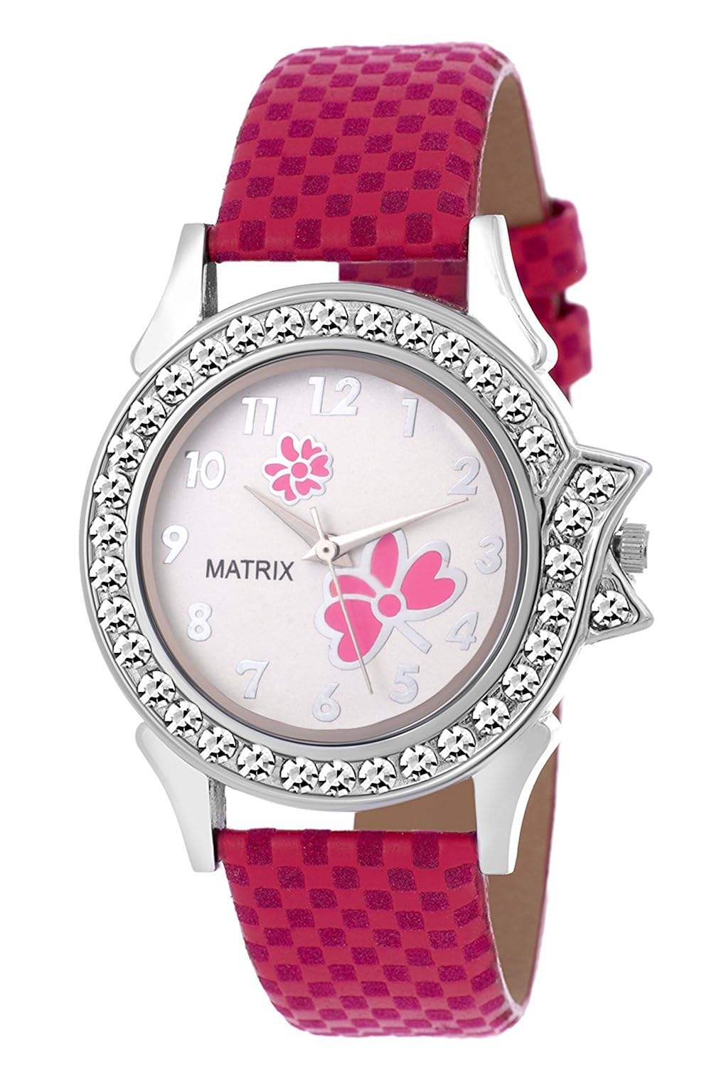 matrix pink dial & leather strap analog watch for women/girls- (wn-26)