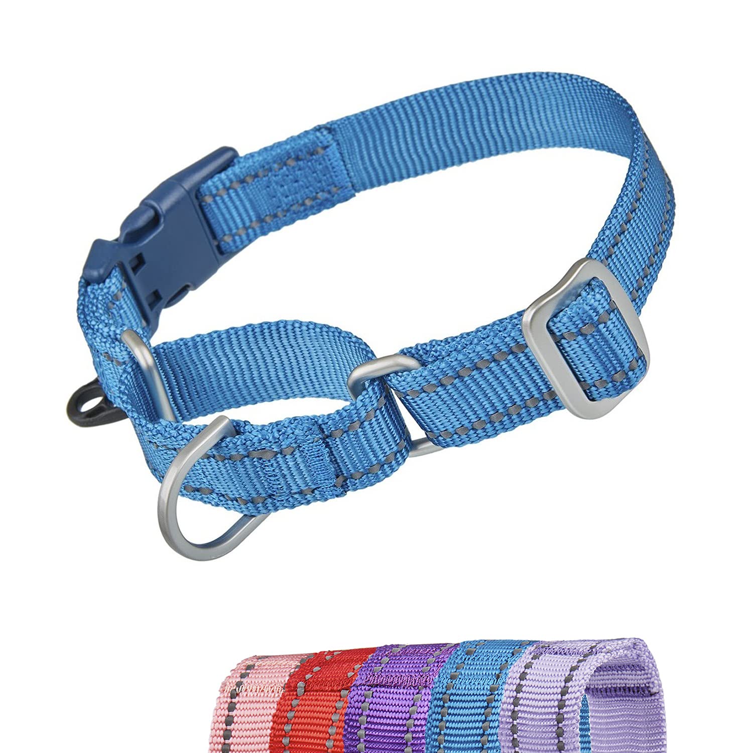 YUDOTE Reflective Martingale Dog Collars Escape-proof Anti-pull Training Coller with Safety Quick Release Buckle for Narrow Head Canines Ease Walking,Medium Blue