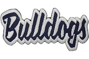 WHOLESALE APPLIQUE Bulldogs Mascot, Team Name, Embroidered, Iron on Patch (Navy Blue Twill/White Outline)