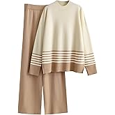 Tanming Women's Lounge Sets 2 Piece Outfits Knitted Pullover Sweater Tops Wide Leg Pants Tracksuit