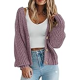 PRETTYGARDEN Women's Chunky Knit Open Front Sweater Long Sleeve Button Loose Short Cardigan Outerwear Coats