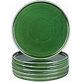 vicrays Ceramic Dinner Plates Set - Porcelain 10 Inch Flat Steak Pasta Pizza Plate Home Party Restaurant Plate Scratch Resistant Microwave Oven and Dishwasher Safe Set of 6 Green