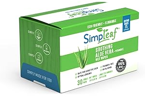 Simpleaf Flushable Aloe Vera Single Pack Wet Wipes | Eco-Friendly Paraben & Alcohol Free | Hypoallergenic & Safe for Sensitive Skin | Soothing Aloe Vera Formula | (30 Single Pack Wipes)