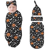 Figtihw Halloween Swaddle Blankets Newborn Receiving Blanket Baby Swaddle Wrap with Headband Hat Set for Baby Girls Boys