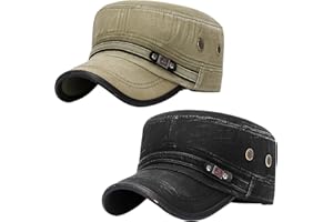 YeeHeen Cadet Army Hat 2 Pieces Flat Top Cap Unisex Military Hat for Women Men
