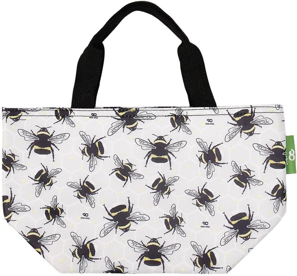 ECO CHIC Lightweight Foldable Insulated Lunch Bag Bumble Bees Grey