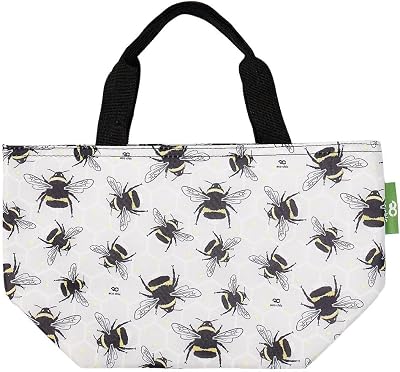 ECO CHIC Lightweight Foldable Insulated Lunch Bag Bumble Bees Grey