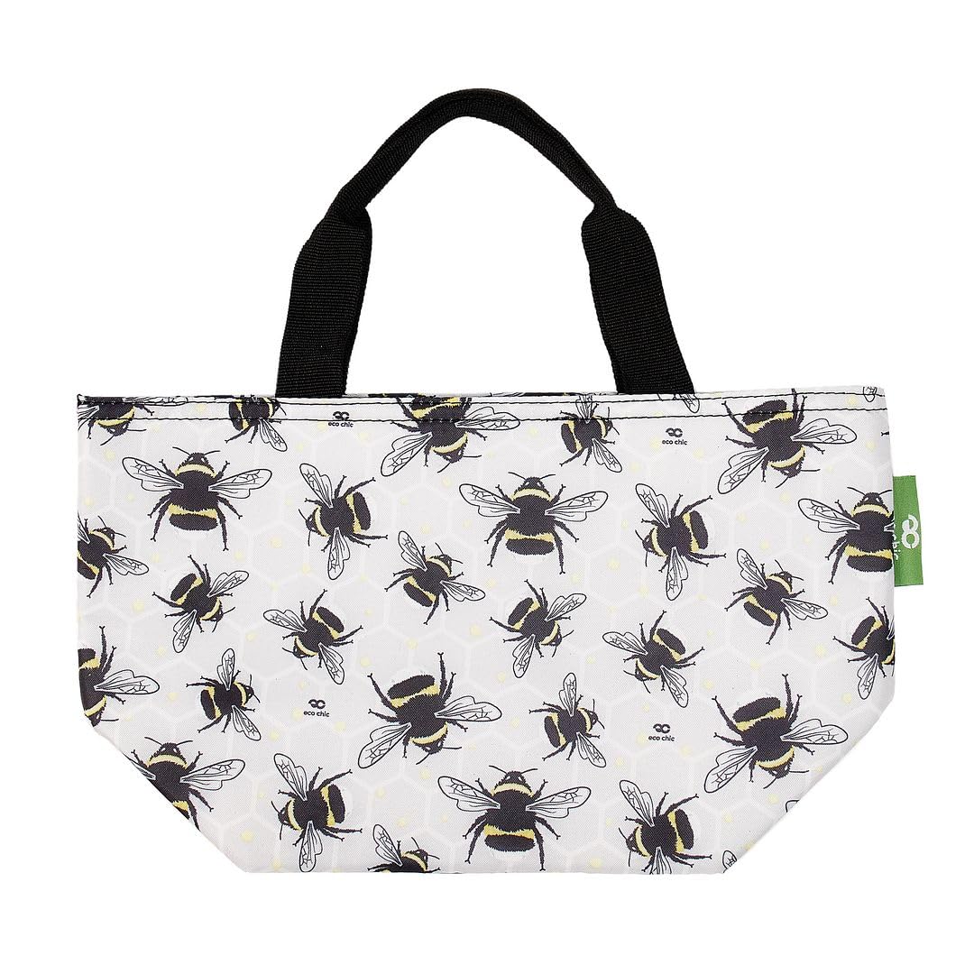 ECO CHIC Lightweight Foldable Insulated Lunch Bag Water Resistant Cooler Bag (Bumble Bees Grey)