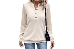 EADINVE Womens V Neck Long Sleeve Sweatshirts Half Button Lightweight Pullover Fashion Fall Clothes