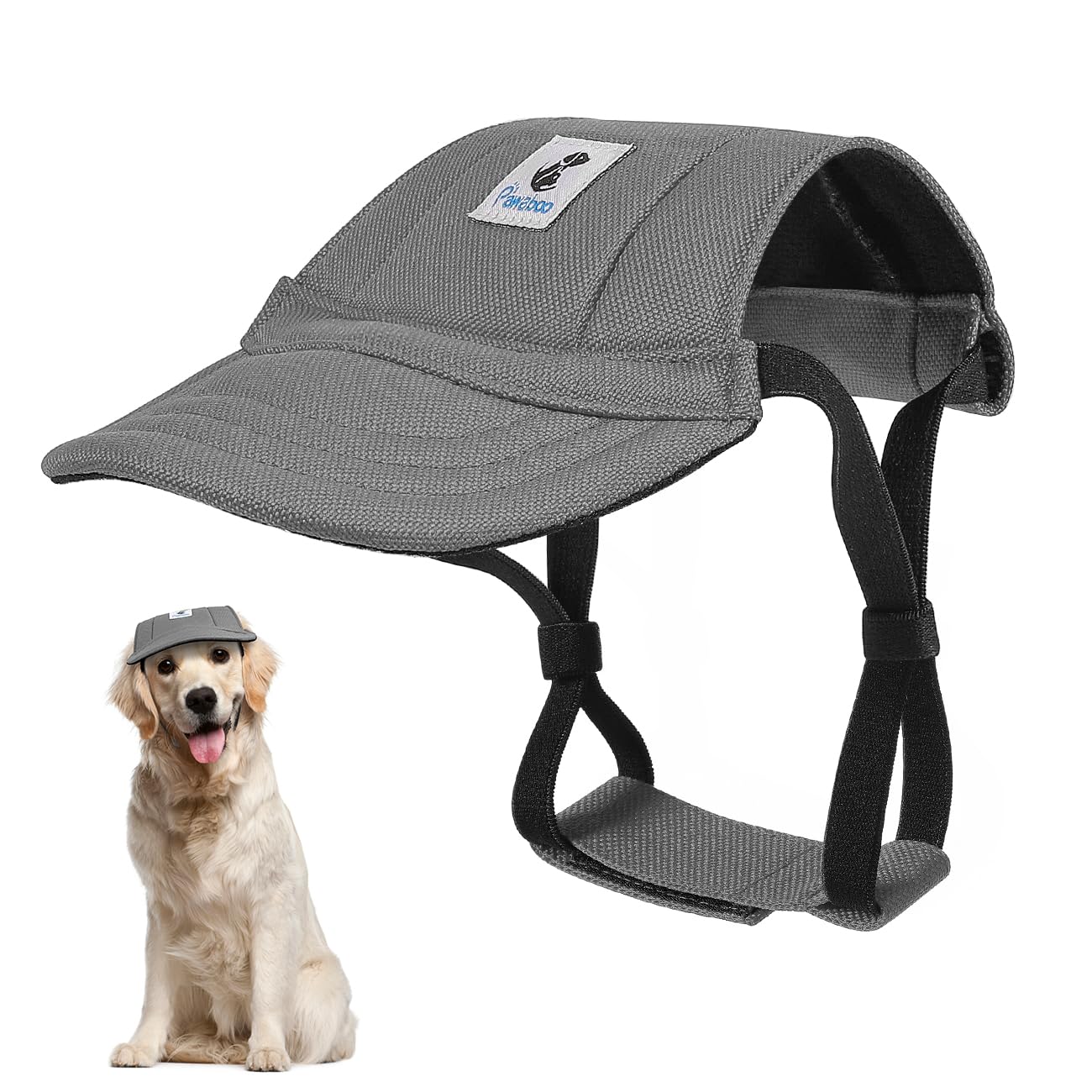 Photo 1 of Pawaboo Dog Baseball Cap - Upgraded Elastic Ear Holes - Adjustable Dog Outdoor Sport Sun Protection Baseball Hat Cap Visor Sunbonnet Outfit for Small Medium Large Dogs, XL, Gray