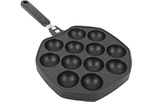 12-Cavity Takoyaki Pan, Aluminum Alloy Nonstick Grill Plate for Octopus Balls, Compact Lightweight Design, Uniform Heat Distr