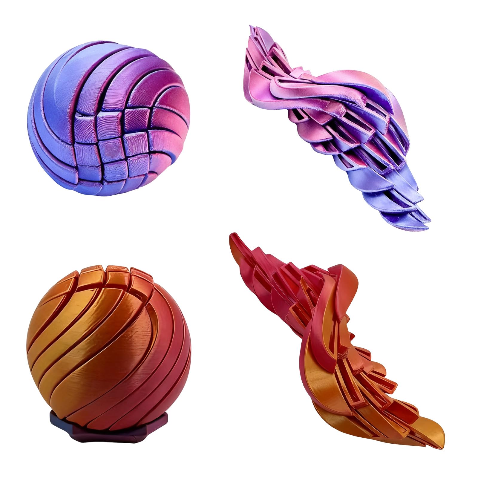 2 Pack 3D Printed Fidget Ball Toy, Gear Sphere Stress Relief Ball for Adults and Kids, Sensory Fidget Toy for Anxiety Relief, Focus, and Relaxation at Home, Work, or School