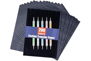 200 Sheets Carbon Paper Black Graphite Paper Transfer Tracing Paper and 5 Pieces Ball Embossing Styluses for DIY Woodworking,