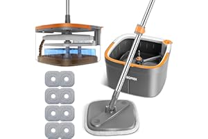 BOMIDI Mop and Bucket Set, Spin Mop with Separate Dirty Water System, Deep-Cleaning Mops for Floors, Versatile Mops for Walls