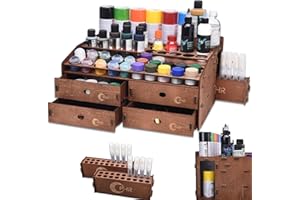 OPHIR Organiseur de peinture en bois acrylique avec 48 trous de 2 tailles, 4 tiroirs, 2 marqueurs avec 36 trous pour art, acr
