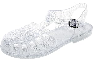 OMGard Toddler Jelly Sandals for Girls Unisex Boys Jellies Shoes T-Strap Soft Clear Flats Silver Slippers Size 11 Little Kid Retro Slides Summer Beach Glitter Slingback