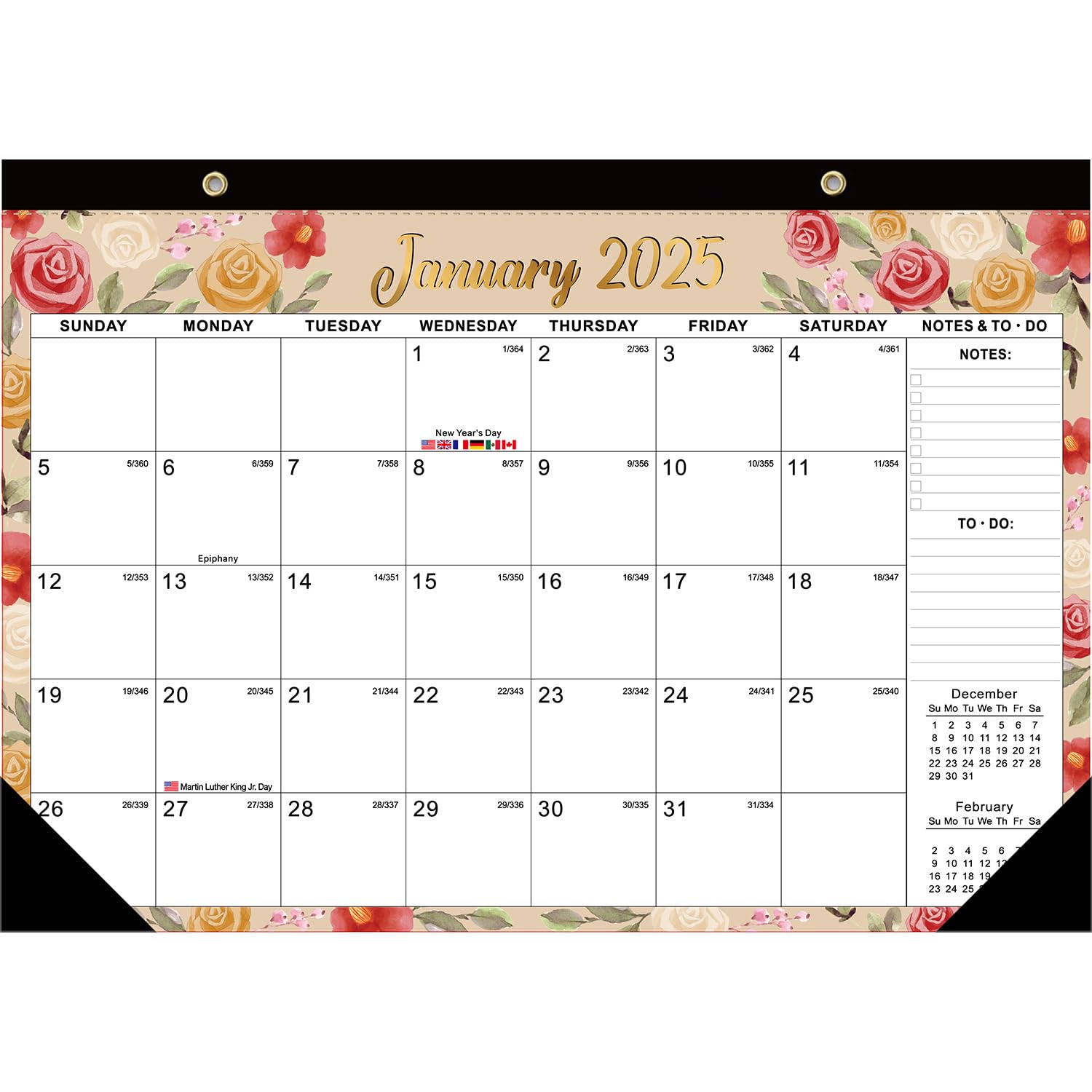 YZMXIY Wall Calendar Jan 2025- Jul 2026 UK, 17 x 12 in, 18 Month Academic Wall Calendar to View - Hanging Calendar to Track Anniversaries & Family Planner (Flower Jan 2025-Jun 2026)