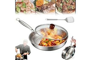 Titanium Pan, 12" Titanium Frying Pan with Lid, Hammered Non-Stick Skillet for All Stovetops, Professional Lightweight Cookwa