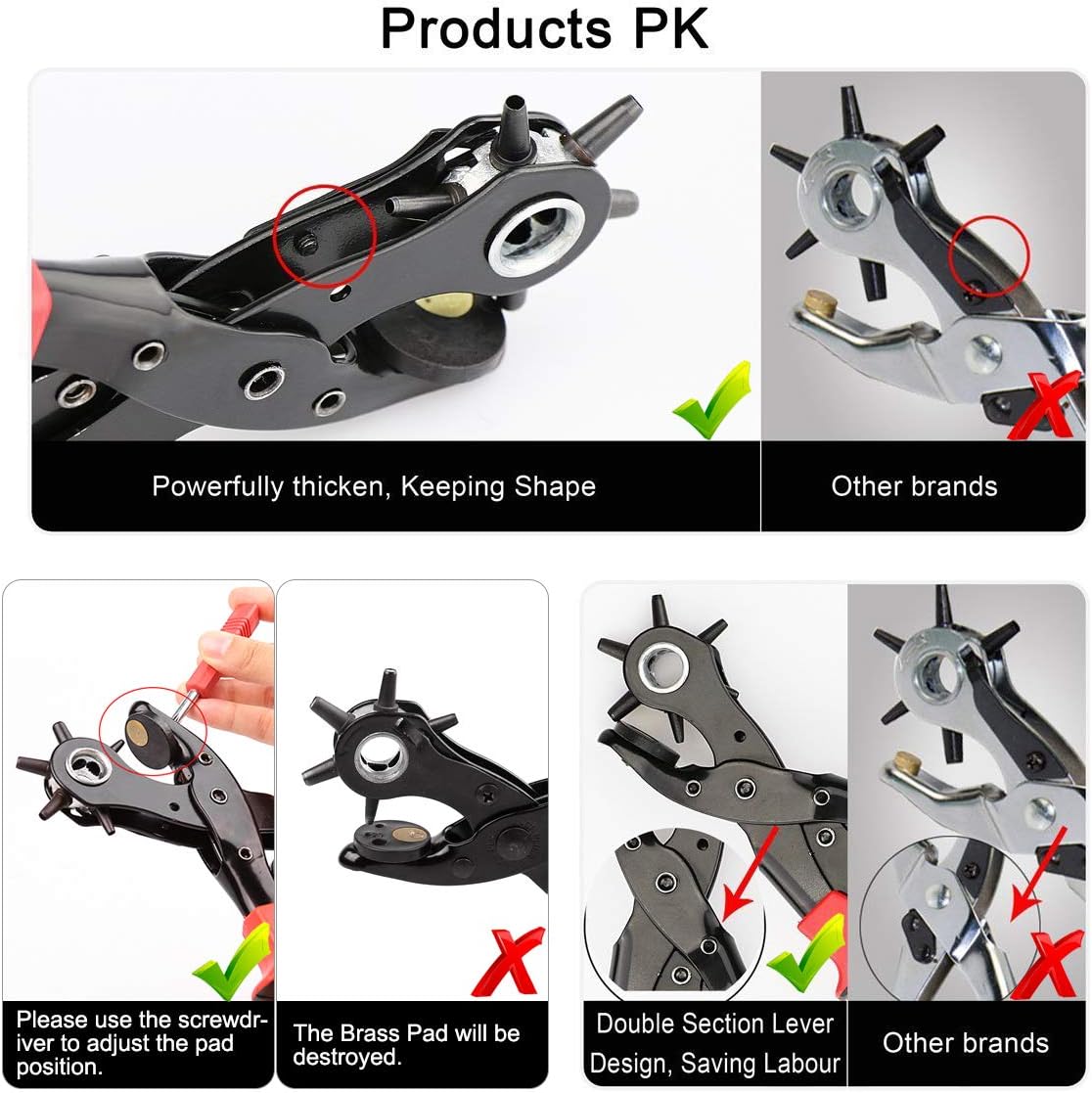 Revolving Punch Plier Kit, XOOL Leather Hole Punch Set for Belts, Watch Bands, Straps, Dog Collars, Saddles, Shoes, Fabric, DIY Home or Craft Projects, Heavy Duty Rotary Puncher, Multi Hole Sizes Make - - 