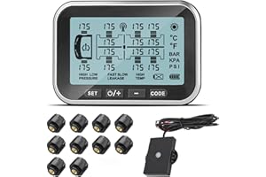 TPMS Tire Pressure Monitoring System,Tyona Solar Powered TPMS with 4.5-inch Screen 10 Sensors(0-199PSI IP67 Waterproof, Real-Time Display,Wireless & 6 Alert Modes for RV Trailer Truck Camper