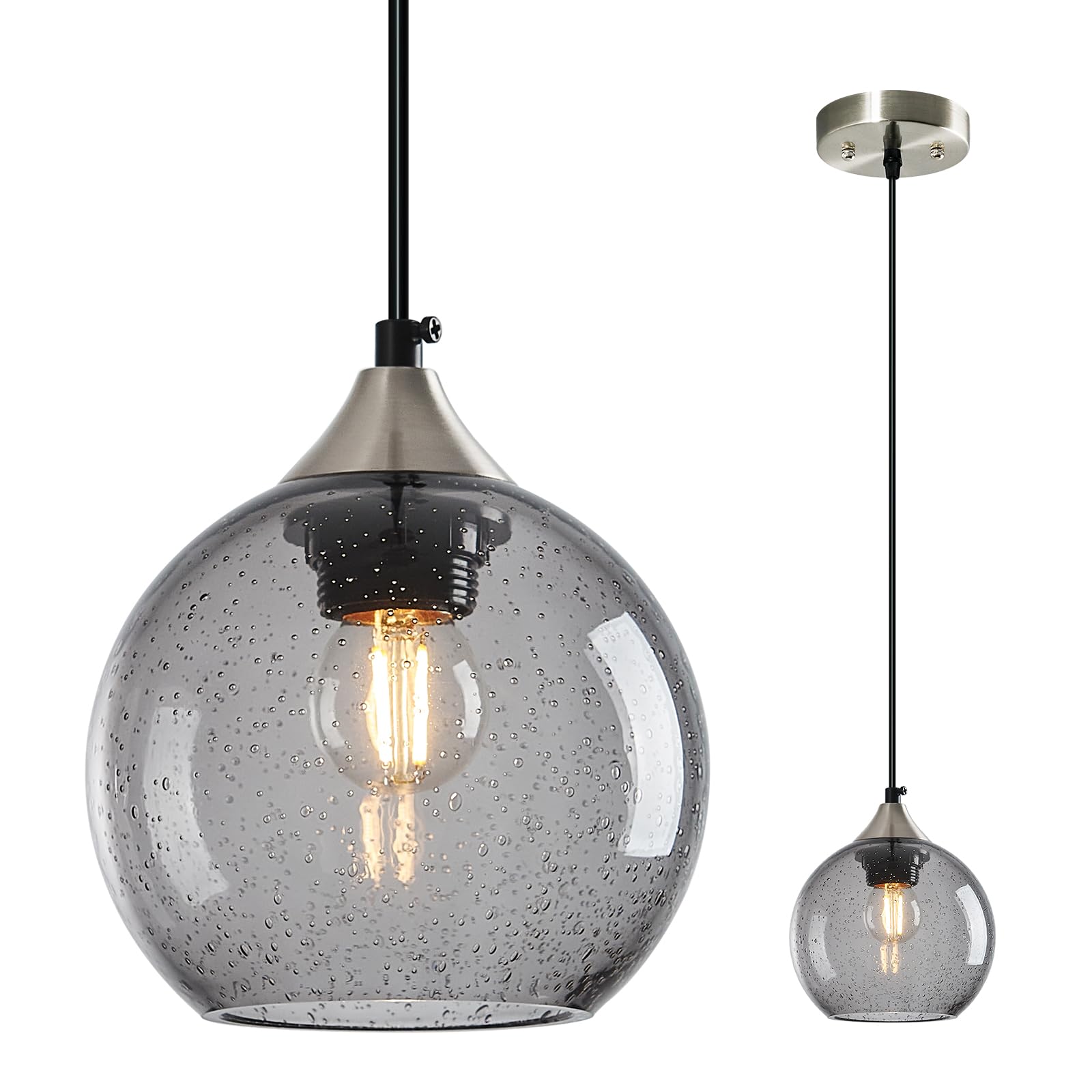 Photo 1 of LBSQJ Light Grey Glass Pendant Lights Kitchen Island Globe Pendant Light Fixtures Modern Pendant Lighting for Bedroom Living Dining Room Light Fixture (5.9 in, 1 Pack)