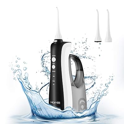 [UPGRADED] Cordless Water Flosser 330ML Oral Irrigator, Homitt High Pulse Portable Rechargeable Teeth Cleaner, IPX7 Waterproof Water Flossing with 3 Modes and 2 Rotatable Tips for Family&amp;Travel