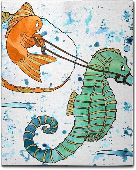 Amazon Co Jp キャンバス油絵 ポスター 絵画 タツノオトシゴ 魚 面白 キャンバス 絵 インテリア絵画 壁掛け 木枠 フック付き アートポスター 飾り絵 玄関 レストラン 寝室 壁画アート 現代アートフレーム 祝い ギフト ホーム キッチン