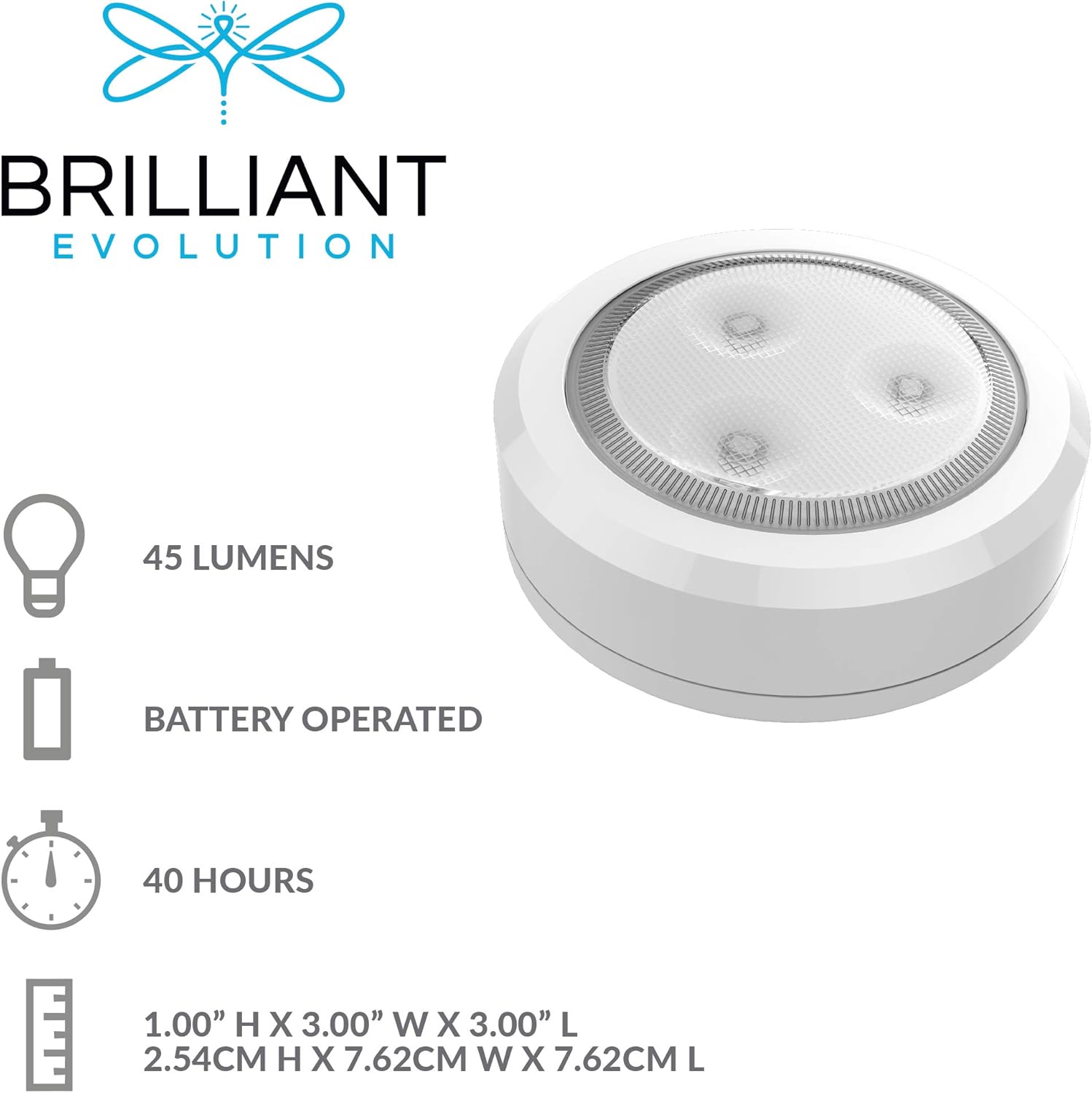 Brilliant Evolution BRRC113 Ultra Thin Wireless LED Puck Light 2 Pack | LED Under Cabinet Lighting | Closet Light | Battery Powered Lights | Under Counter Lighting | Stick On Tap Light: Home Improvement