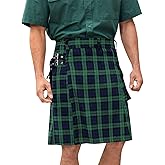 Mens Utility Kilt Pin Scottish Tartan Apparel Black & Irish Hybrid Royal Stewart Pockets Kilts