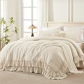 Andency Beige Ruffle Comforter Set Queen Size, 3 Pieces | Soft Lightweight Fluffy Polyester, Farmhouse Shabby Chic, All Season Bedding Comforter Set (1 Comforter and 2 Pillowcases)