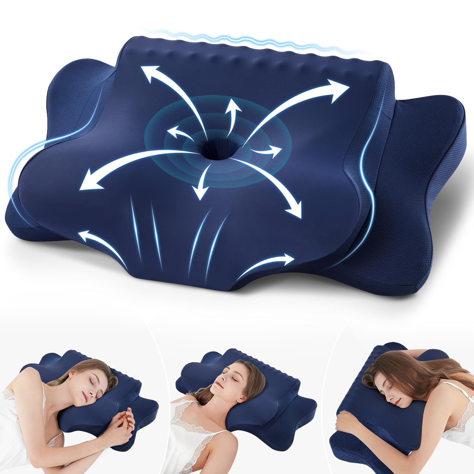 Photo 1 of Cervical Pillow for Neck Pain Relief - Cooling Ergonomic Dual-Sided Orthopedic Neck Pillow with Ice Silk Pillowcase, Breathable Memory Foam Contour Pillow for Side, Back, Stomach Sleepers