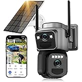 4K Dual Lens Solar Security Cameras Wireless Outdoor, 2.4/5G WiFi 6, 360°PTZ Cameras for Home Security with PIR Human Detection, Auto Tracking,Color Night Vision, Two-Way Audio, Spotlight/Siren, Alexa