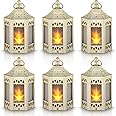 zkee Mini Star Lantern with Flickering LED,CR2032 Battery Included,Decorative Hanging Lantern,Christmas Decorative Lantern,Indoor Candle Lantern,Battery Lantern Indoor Use, (Set of 6 Golden)