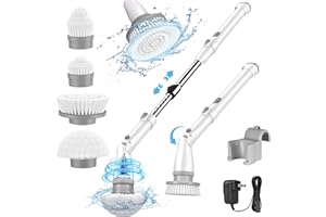 kHelfer Electric Spin Scrubber, Power Shower Scrubber with Multiple Replacement Head, 1.5H Bathroom Scrubber Dual Speed, Shower Cleaning Brush with Extension Arm for Bathtub Grout Tile