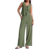 BeryLove Two Piece Sets for Women Summer Outfits Lounge Sets Cap Sleeve Tops Wide Leg Crop Pants Vacation Travel Outfits